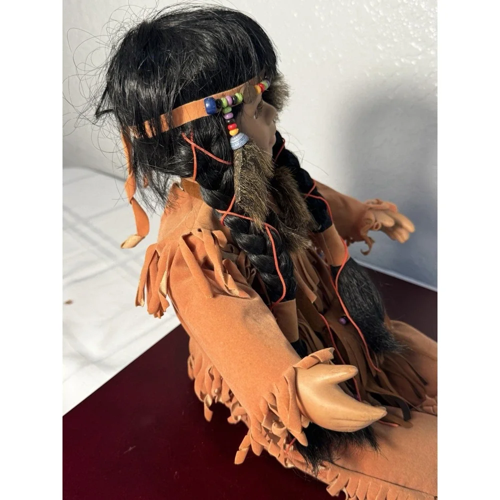 Southwestern NATIVE American Girl porcelain doll, Sz 16in/12in Seated